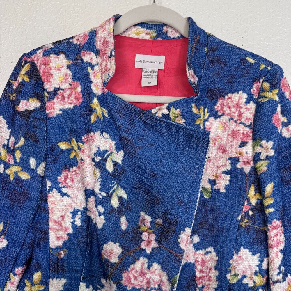 Soft Surroundings Jacket Womens 10 Floral Spring Blazer Career Snap Button Blue - Picture 4 of 10